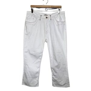 Kikit Jeans 14 White Cropped Thick Stitch Capri Denim Sporty Festival Athleisure